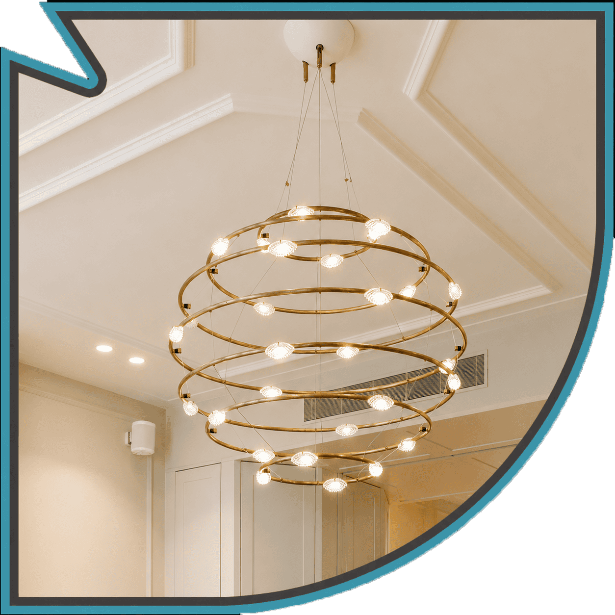 Fancy modern spherical chandelier hanging inside a modern home